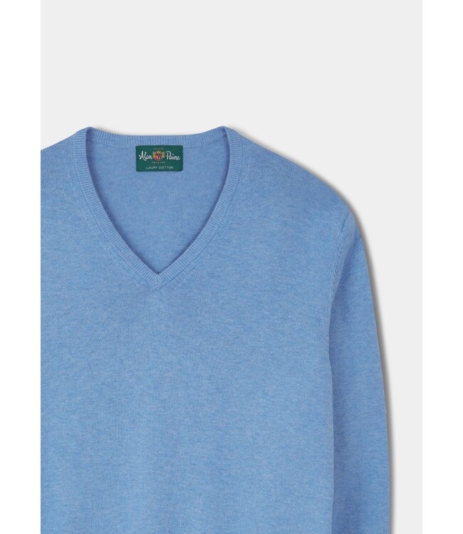 Alan Paine Trui, V-Hals, Luxury Cotton Cashmere, Carolina Blue, Lichtblauw