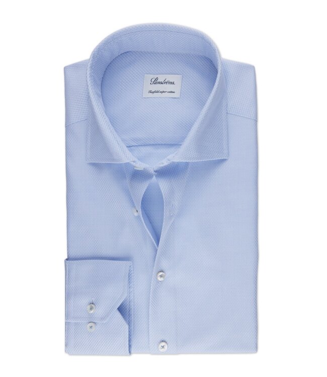 Stenstroms Overhemd, Lange Mouw, Twill Katoen, Lichtblauw, Fijne Structuur, Fitted Body