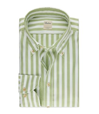 Stenstroms Stenstroms, Overhemd, Lange Mouw, Casual, Oxford, Katoen, BD Kraag, Groen, Wit, Gestreept, Slimline