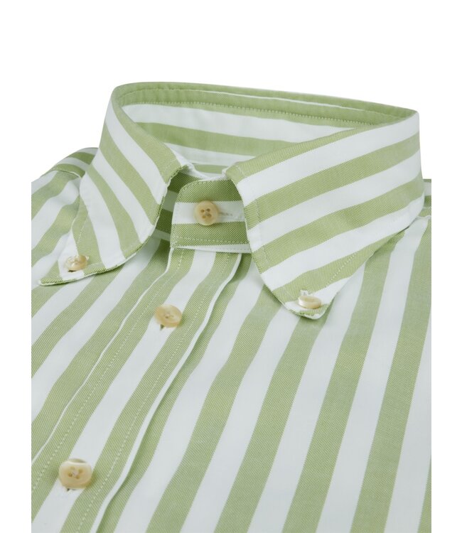 Stenstroms Overhemd, Lange Mouw, Casual, Oxford, Katoen, BD Kraag, Groen, Wit, Gestreept, Slimline