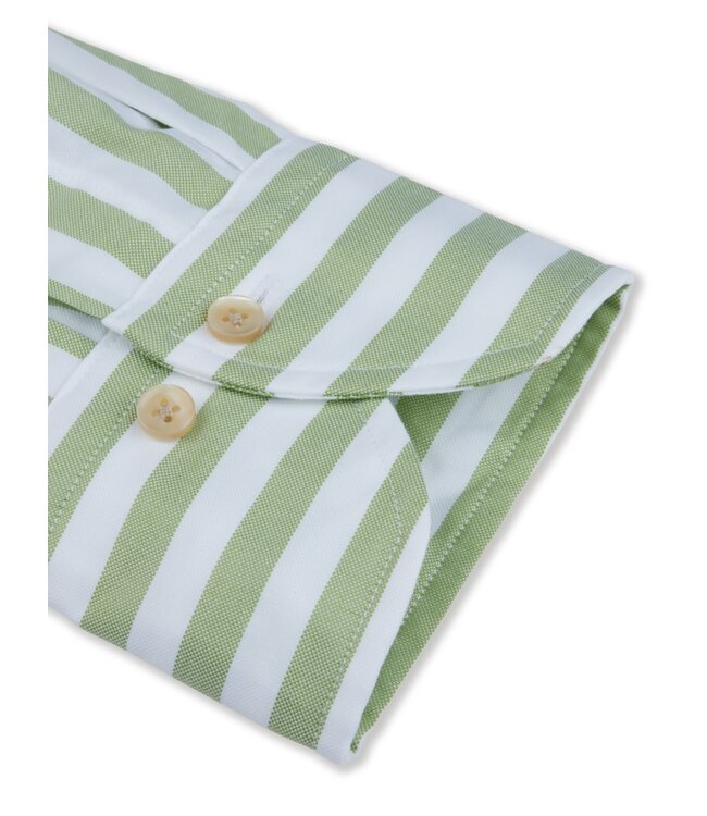 Stenstroms Overhemd, Lange Mouw, Casual, Oxford, Katoen, BD Kraag, Groen, Wit, Gestreept, Slimline