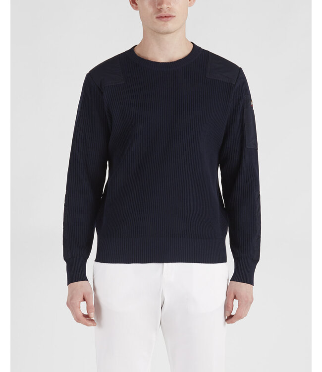 Paul & Shark Trui, Katoen Met Schouder Patches, Donkerblauw