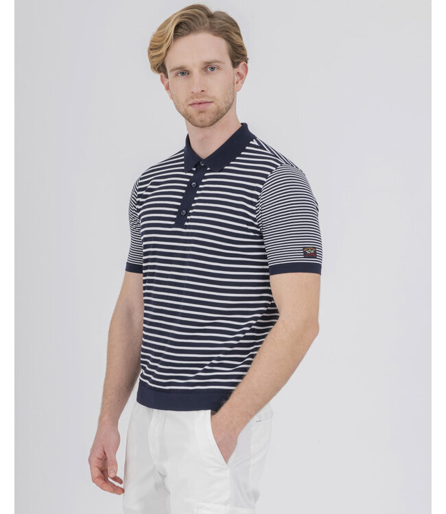 Paul & Shark Polo, Fresco Katoen, Korte Mouw, Blauw Wit, Gestreept