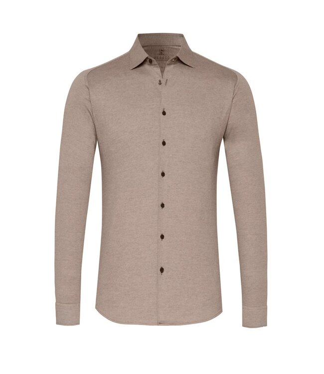 Desoto Heren, Jersey Overhemd, Lange Mouw, Kent Kraag, Italian Brown Piqué