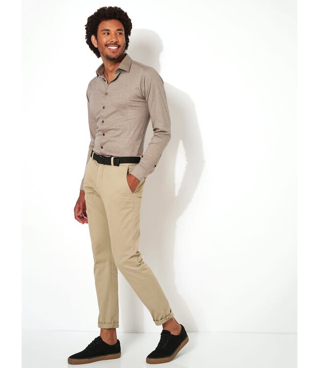 Desoto Heren, Jersey Overhemd, Lange Mouw, Kent Kraag, Italian Brown Piqué