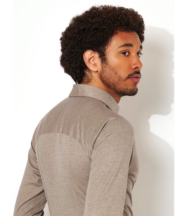 Desoto Heren, Jersey Overhemd, Lange Mouw, Kent Kraag, Italian Brown Piqué