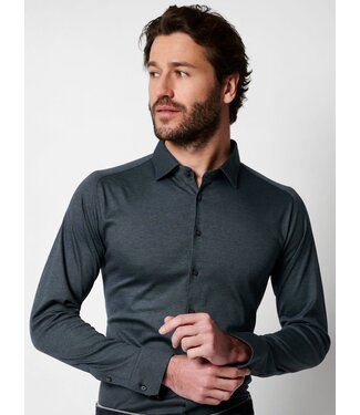 Desoto Desoto, Heren Jersey Overhemd, Lange Mouw,  Petrol Piqué, Modern Kent Kraag