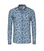 Desoto Heren, Jersey Overhemd, Lange Mouw, Kent Kraag, Denim Blauw Bloemprint