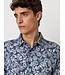 Desoto Heren, Jersey Overhemd, Lange Mouw, Kent Kraag, Denim Blauw Bloemprint