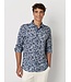 Desoto Heren, Jersey Overhemd, Lange Mouw, Kent Kraag, Denim Blauw Bloemprint