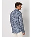 Desoto Heren, Jersey Overhemd, Lange Mouw, Kent Kraag, Denim Blauw Bloemprint