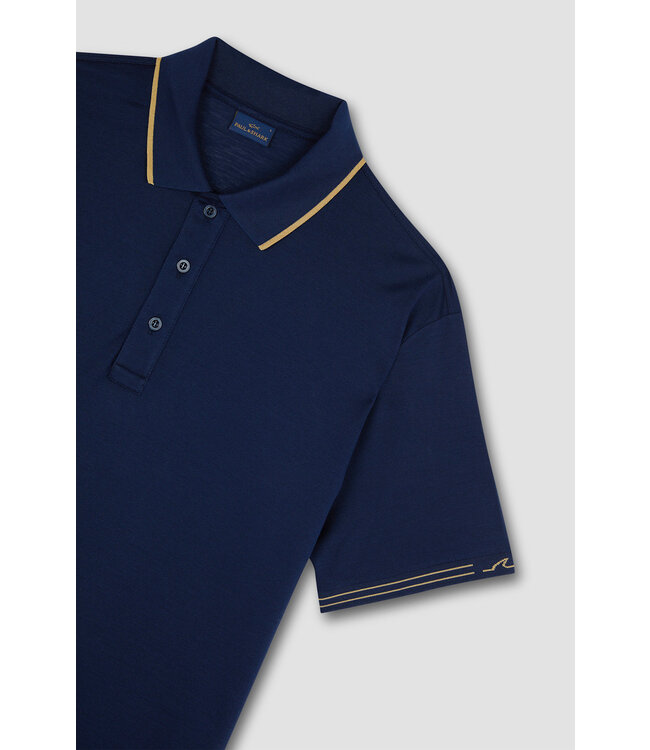 Paul & Shark Polo, Korte Mouw, Pique Katoen, Donkerblauw met Goudkleurige Accenten