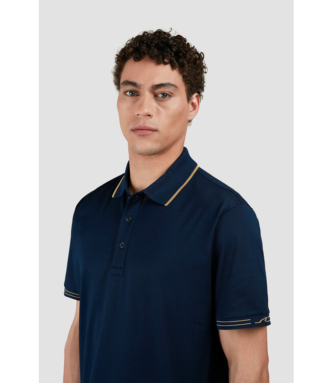 Paul & Shark Polo, Korte Mouw, Pique Katoen, Donkerblauw met Goudkleurige Accenten