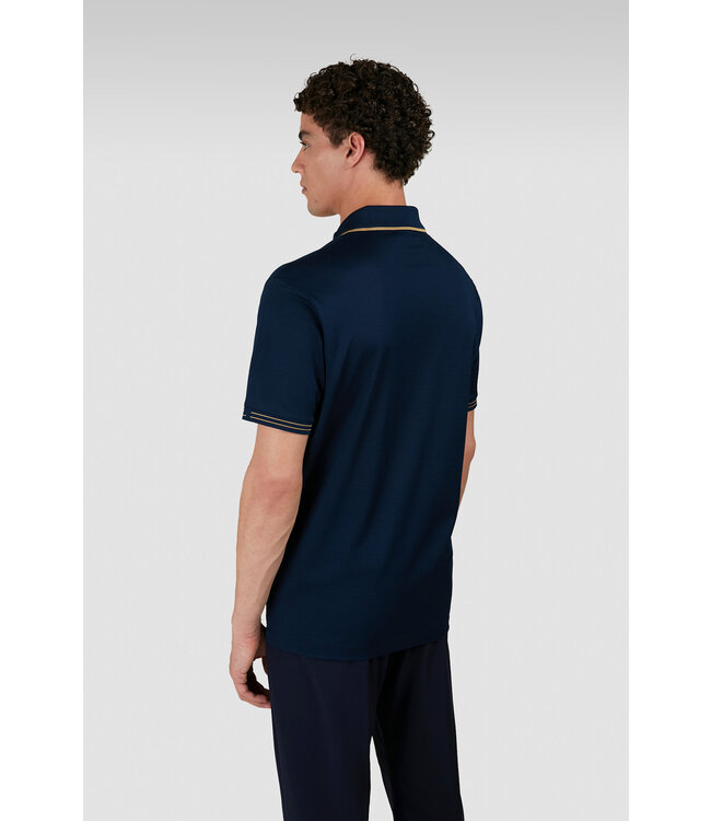 Paul & Shark Polo, Korte Mouw, Pique Katoen, Donkerblauw met Goudkleurige Accenten