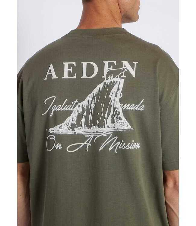 Aeden T-Shirt, Katoen, Oversized, Korte Mouw, Rugprint, Agave Groen