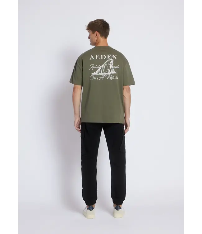 Aeden T-Shirt, Katoen, Oversized, Korte Mouw, Rugprint, Agave Groen