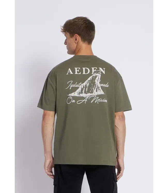 Aeden T-Shirt, Katoen, Oversized, Korte Mouw, Rugprint, Agave Groen