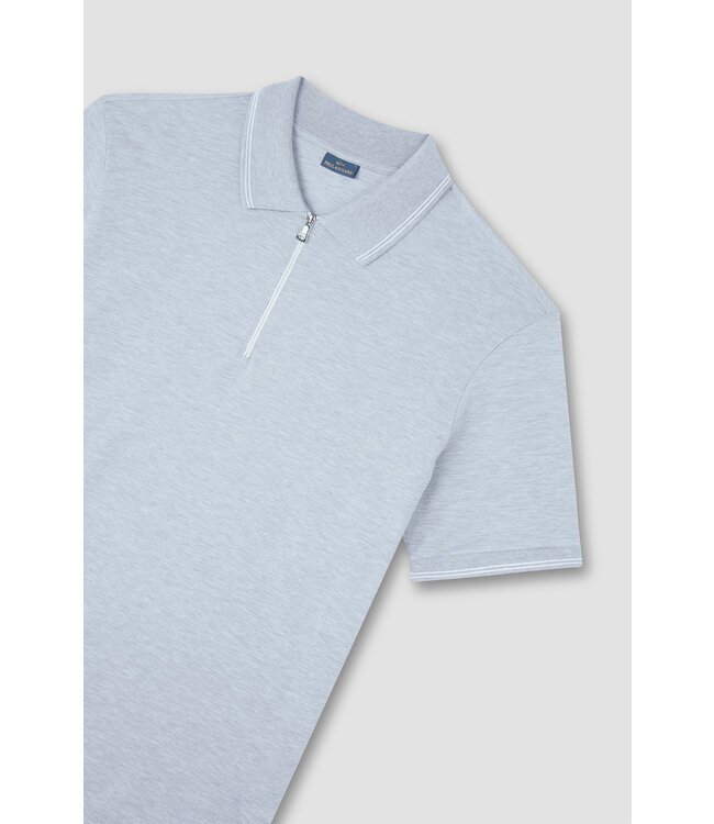 Paul & Shark Polo met Rits-Sluiting, Korte Mouw, Tone-on-Tone Dubbel Pique Katoen, Lichtgrijs