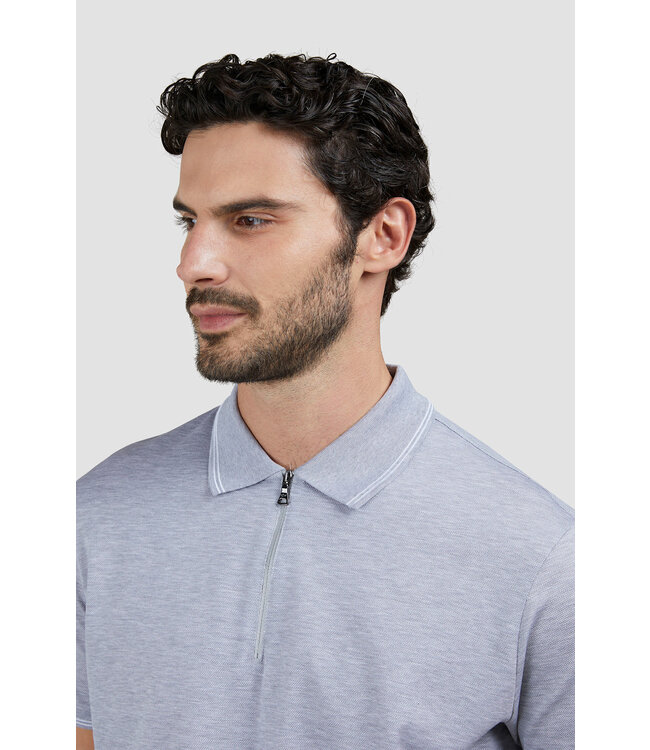 Paul & Shark Polo met Rits-Sluiting, Korte Mouw, Tone-on-Tone Dubbel Pique Katoen, Lichtgrijs
