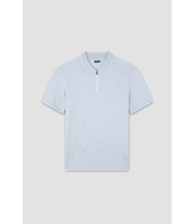 Paul & Shark Polo met Rits-Sluiting, Korte Mouw, Tone-on-Tone Dubbel Pique Katoen, Lichtgrijs