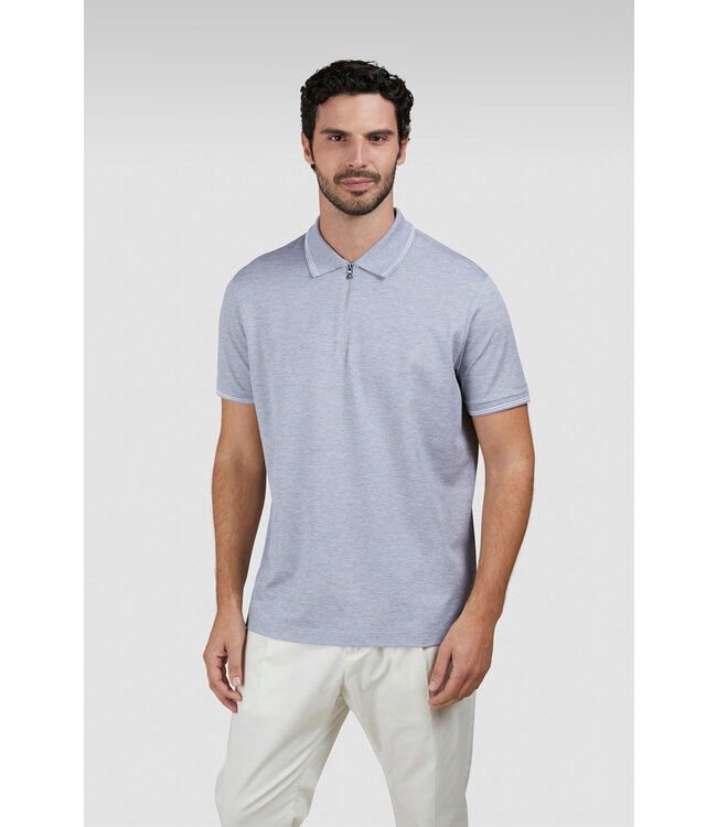 Paul & Shark Polo met Rits-Sluiting, Korte Mouw, Tone-on-Tone Dubbel Pique Katoen, Lichtgrijs