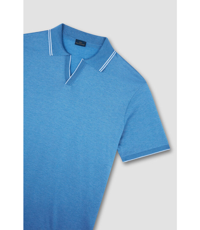 Paul & Shark Polo met Knooploze V-Kraag, Perle Jersey Katoen, Helderblauw
