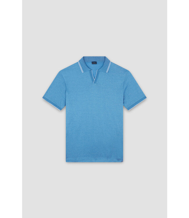 Paul & Shark Polo met Knooploze V-Kraag, Perle Jersey Katoen, Helderblauw