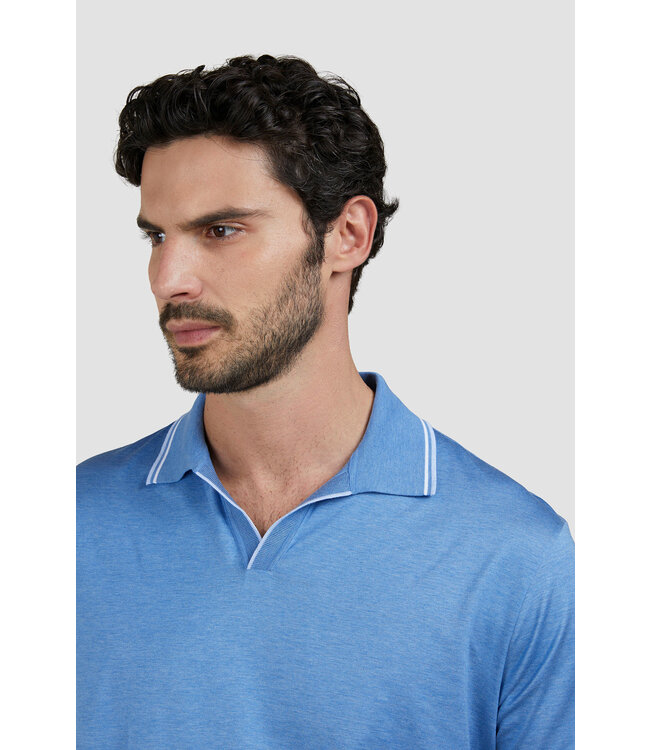 Paul & Shark Polo met Knooploze V-Kraag, Perle Jersey Katoen, Helderblauw