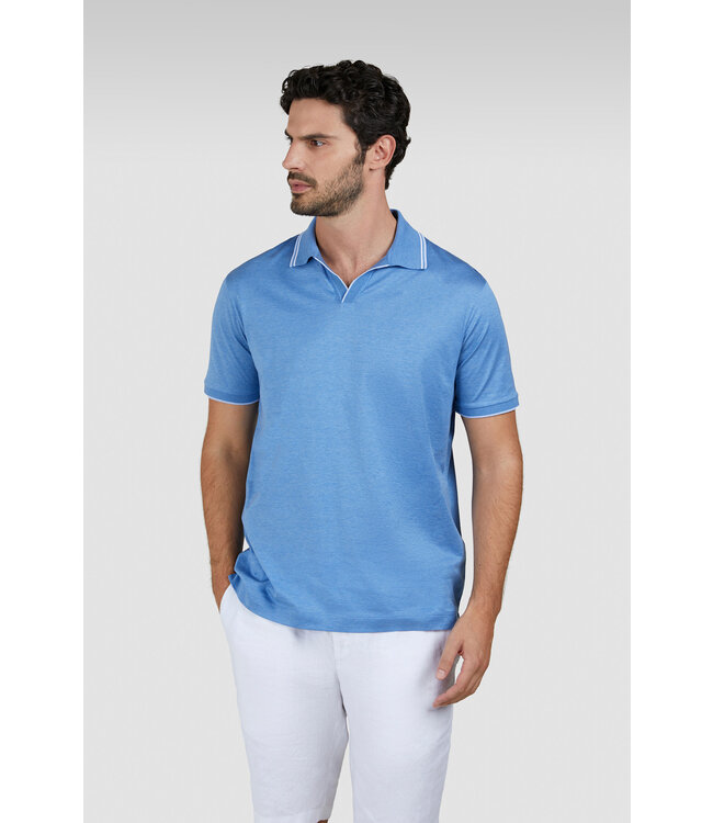 Paul & Shark Polo met Knooploze V-Kraag, Perle Jersey Katoen, Helderblauw