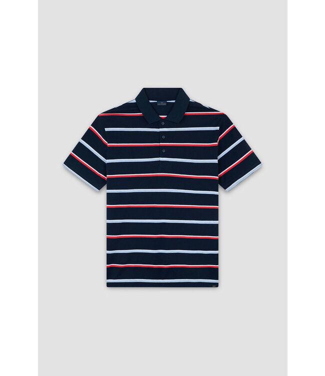 Paul & Shark Polo, Korte Mouw, Perlé Katoen, Donkerblauw, Wit, Lichtblauw, RoodGestreept