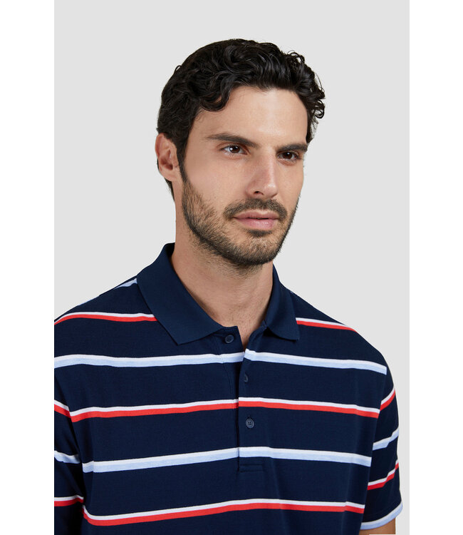 Paul & Shark Polo, Korte Mouw, Perlé Katoen, Donkerblauw, Wit, Lichtblauw, RoodGestreept