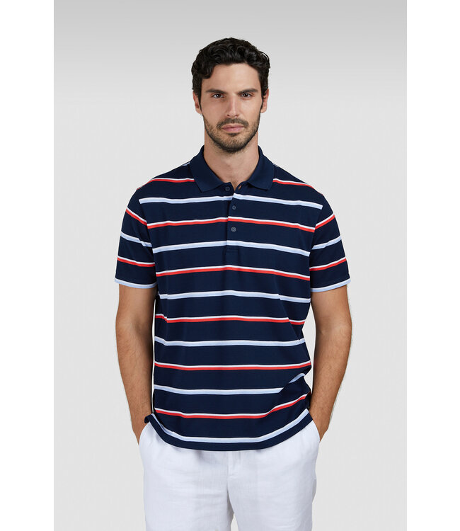 Paul & Shark Polo, Korte Mouw, Perlé Katoen, Donkerblauw, Wit, Lichtblauw, RoodGestreept