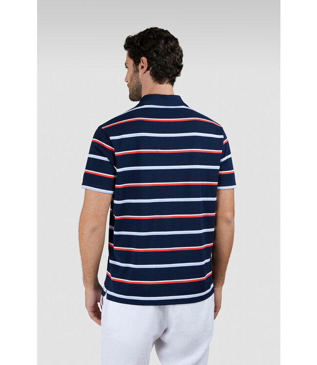 Paul & Shark Polo, Korte Mouw, Perlé Katoen, Donkerblauw, Wit, Lichtblauw, RoodGestreept