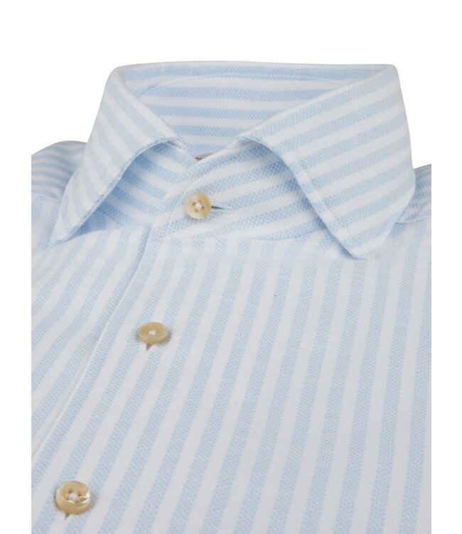 Stenstroms Overhemd, Twill Katoen, Lange Mouw, Schiller Kraag, Wit, Lichtblauw Gestreept, Slimline