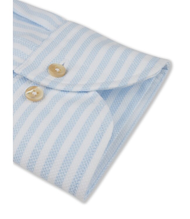 Stenstroms Overhemd, Twill Katoen, Lange Mouw, Schiller Kraag, Wit, Lichtblauw Gestreept,  Fitted Body