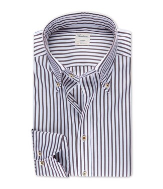 Stenstroms Stenstroms, Overhemd, Lange Mouw, Casual, Oxford, Katoen, BD Kraag, Bruin, Wit, Gestreept, Slimline