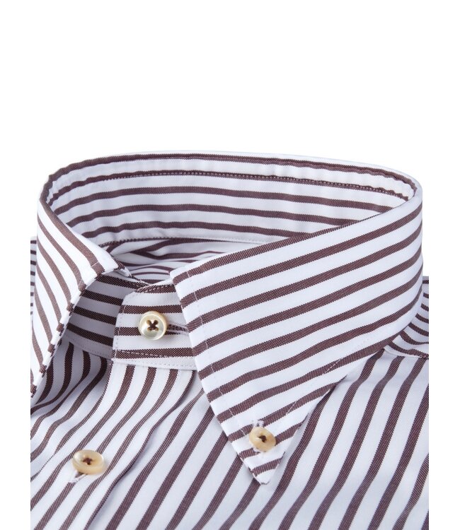 Stenstroms Stenstroms, Overhemd, Lange Mouw, Casual, Oxford, Katoen, BD Kraag, Bruin, Wit, Gestreept, Slimline