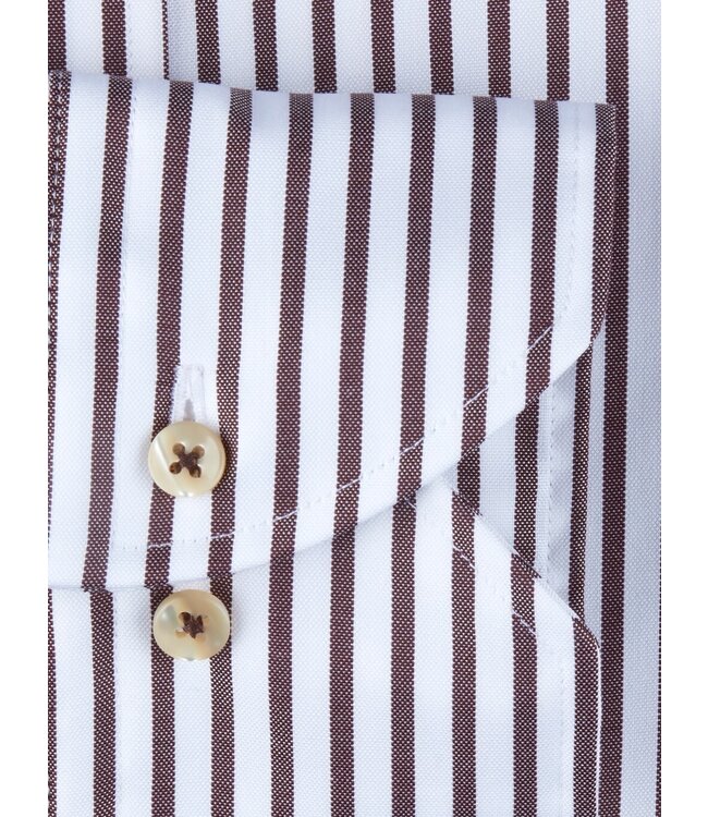 Stenstroms Stenstroms, Overhemd, Lange Mouw, Casual, Oxford, Katoen, BD Kraag, Bruin, Wit, Gestreept, Slimline