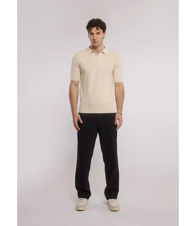 Aeden Polo, Diagonale Structuur, Gebreid, Korte Mouw, Zandkleur