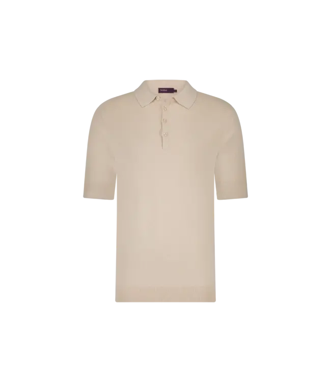 Aeden Polo, Diagonale Structuur, Gebreid, Korte Mouw, Zandkleur