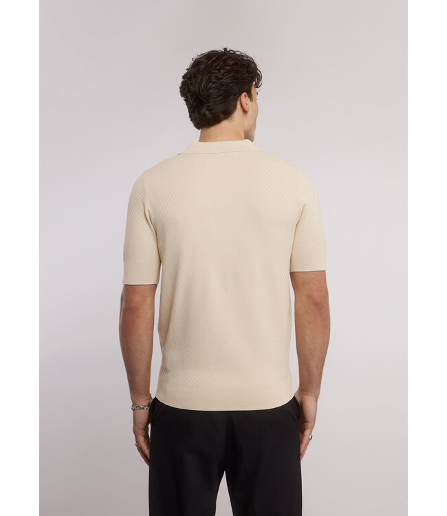Aeden Polo, Diagonale Structuur, Gebreid, Korte Mouw, Zandkleur