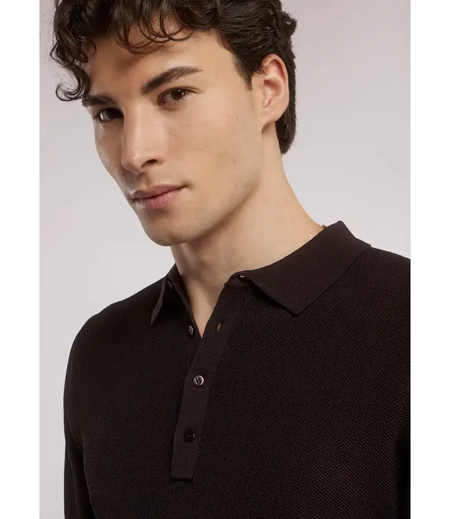 Aeden Polo, Gebreid, Korte Mouw, Donkerbruin Ganache