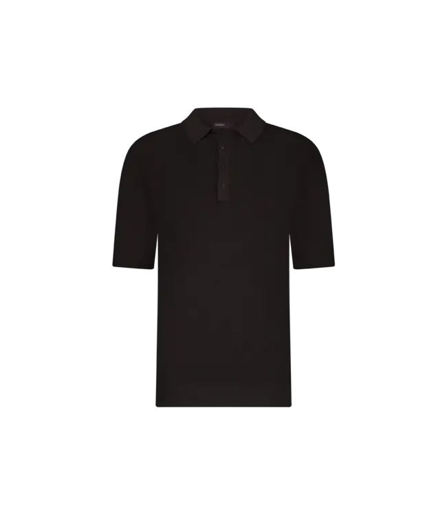 Aeden Polo, Gebreid, Korte Mouw, Donkerbruin Ganache