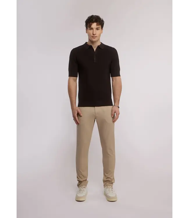 Aeden Polo, Gebreid, Korte Mouw, Donkerbruin Ganache
