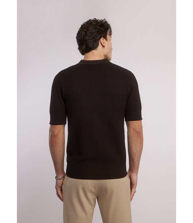 Aeden Polo, Gebreid, Korte Mouw, Donkerbruin Ganache