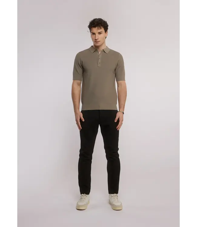 Aeden Polo, Gebreid, Korte Mouw, Grijs Groen / Vetiver
