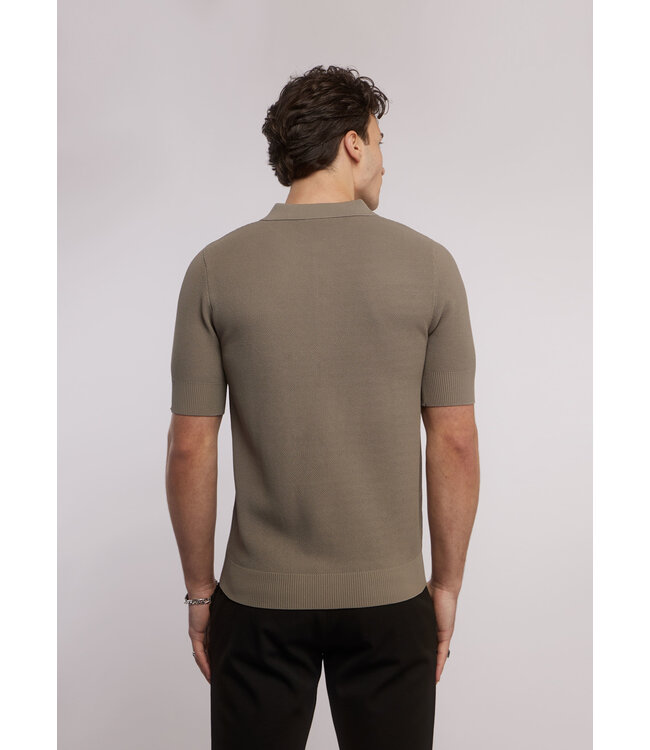Aeden Polo, Gebreid, Korte Mouw, Grijs Groen / Vetiver