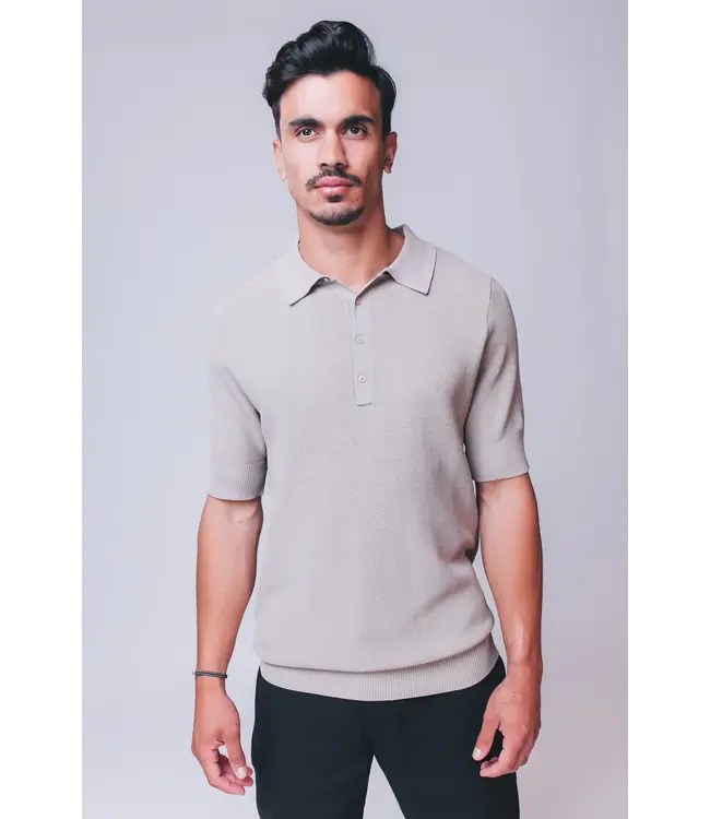 Aeden Polo, Gebreid, Korte Mouw, Taupe