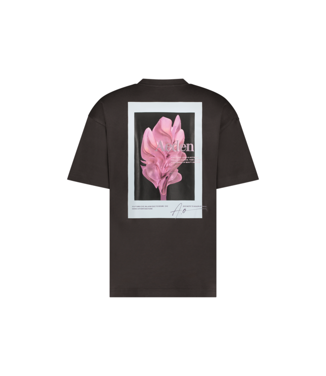 Aeden T-Shirt, Katoen, Oversized, Korte Mouw, Rugprint, Donkerbruin