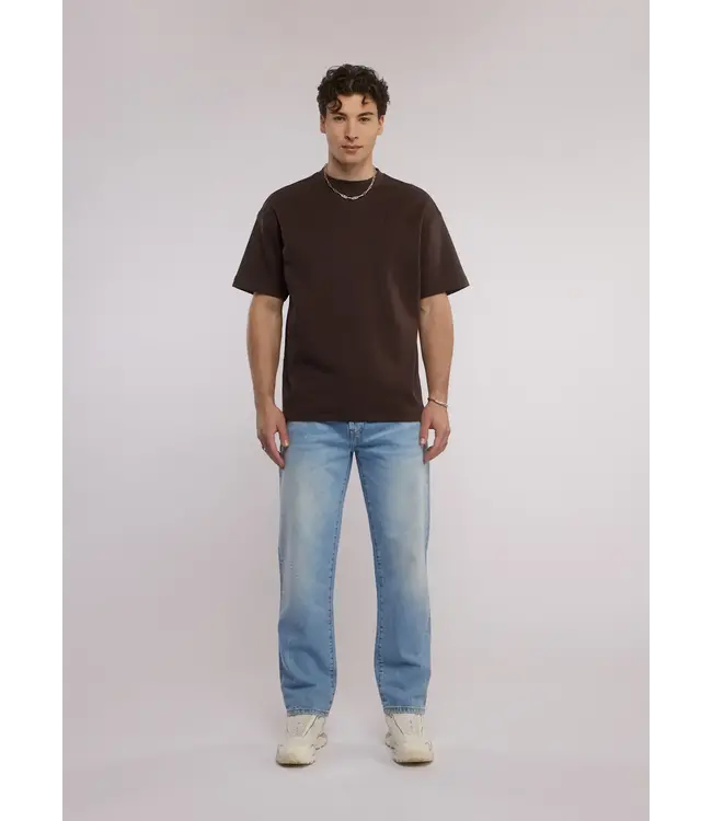 Aeden T-Shirt, Katoen, Oversized, Korte Mouw, Rugprint, Donkerbruin
